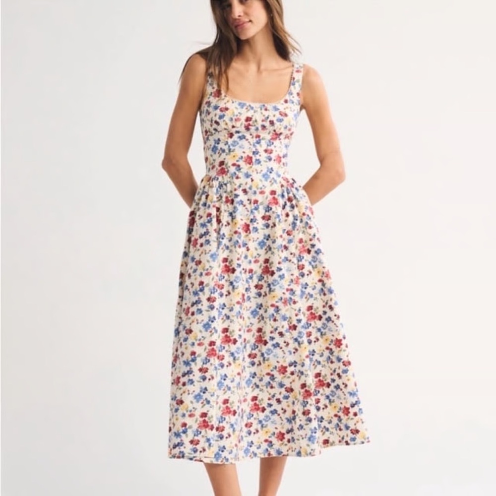 Abercrombie Bra-Free Dylan Midi Dress in Cream Floral - Picture 2 of 4